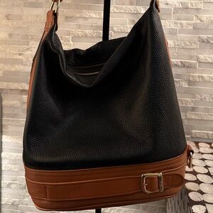 Black and Brown Leather Hobo Bag - Classic Two-Tone Shoulder Tote